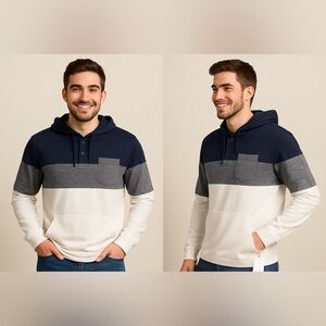 Paperdenim&cloth Men’s Colorblock Hoodie NWT Navy Gray White Size M